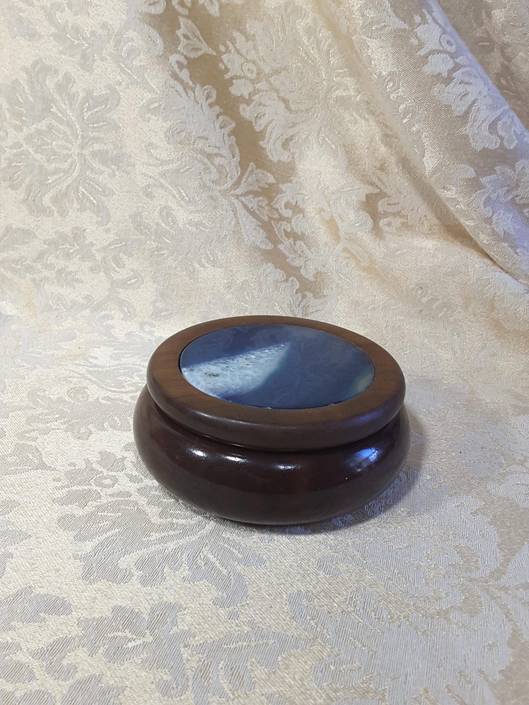 Quartz Inlay Blue Agate Quartz Inlay Wood Box: Polished Stone Trinket Box - Etsy