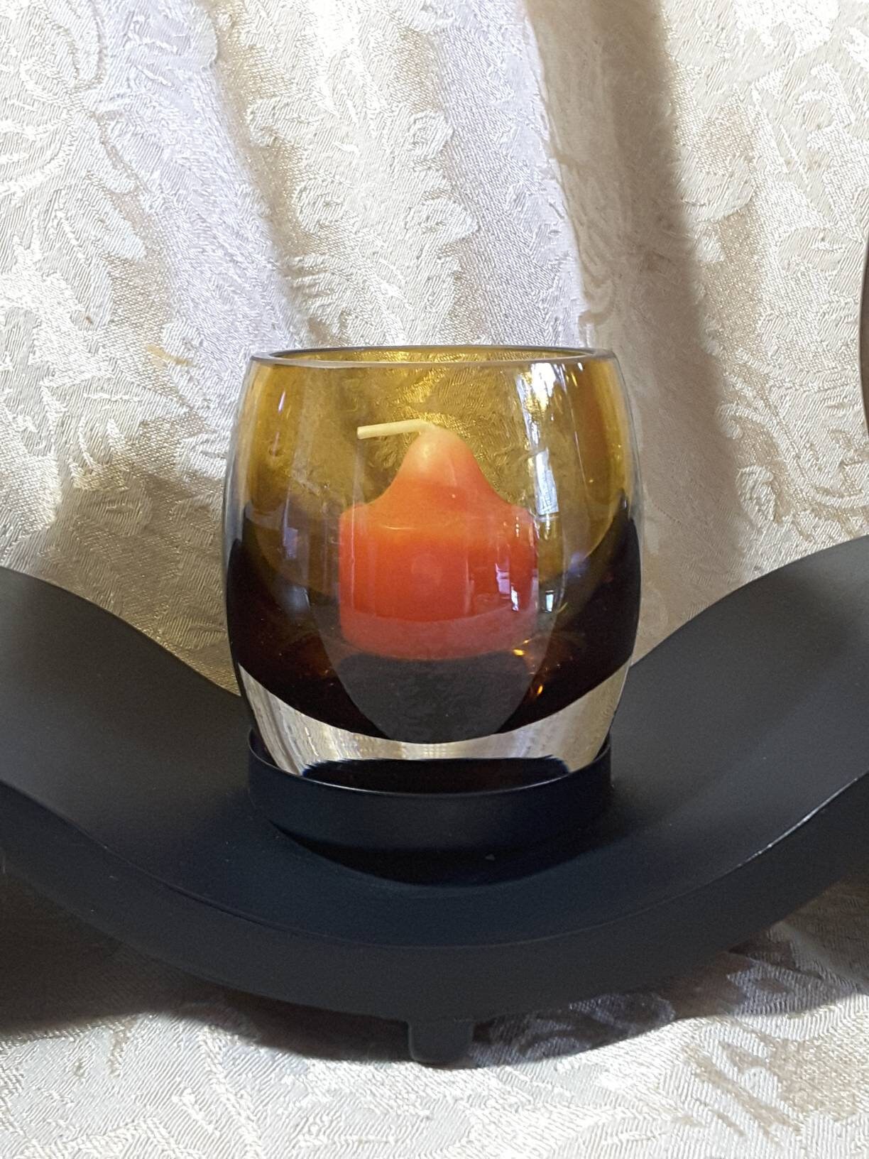 Mikasa Solaris Wave Centerpiece Candle Holder Set Amber Glass 6 pc