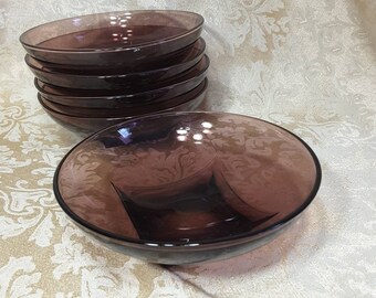 Vintage Hazel Atlas Amethyst Glass Bowls - Set of 5 Footed Bowls