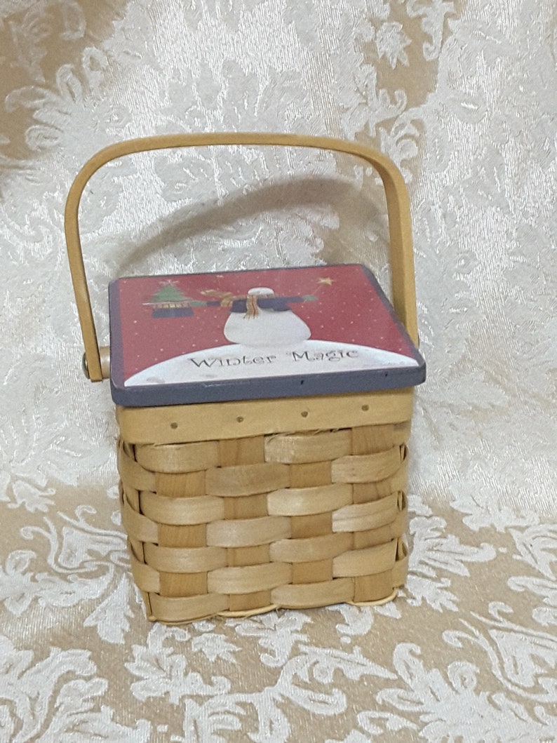 Small Handled Basket With Wood Lid winter Magic Etsy
