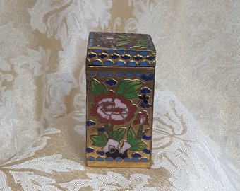 Very Old Cloisonne Lidded Enamel Inlay Brass Box Floral Handmade