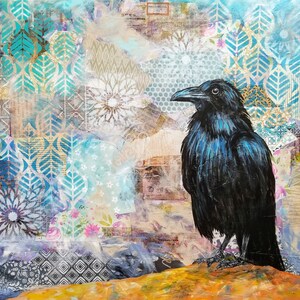 Raven painting, unframed print, colorful art print, Free Spirit painting by Veronica Newell, crow raven artwork by Canadian artist image 2