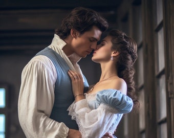 AI Female and Male Model: Historical Couple Romance Novel Cover Model, AI Photography, Elegant Couple in Historical Dress, Portrait
