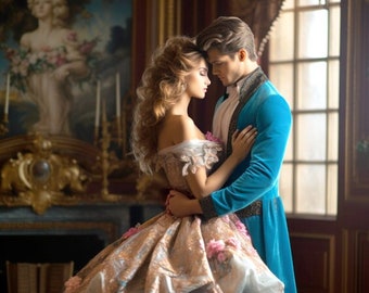 AI Female and Male Model: Historical Couple Romance Novel Cover Model, AI Photography, Elegant Couple in Historical Dress, Portrait
