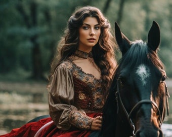 AI Female Model: Historical Romance Novel Cover Model, AI Photography, Elegant Woman in Historical Dress Portrait