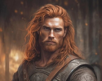 AI Red Hair Male Viking Model: Hot Viking, Romance Novel Cover Model, AI Photography, Handsome Man Portrait, Photos for FB Ads, Vella cover