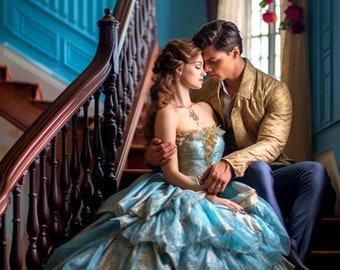 AI Female and Male Model: Historical Couple Romance Novel Cover Model, AI Photography, Elegant Couple in Historical Dress, Portrait