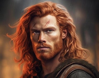 AI Red Hair Male Viking Model: Hot Viking, Romance Novel Cover Model, AI Photography, Handsome Man Portrait, Photos for FB Ads, Vella cover