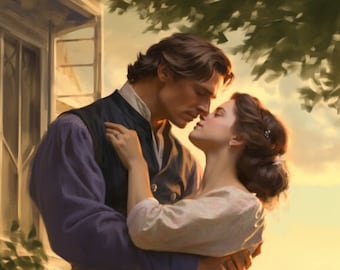 AI Female and Male Model: Historical Couple Romance Novel Cover Model, AI Photography, Elegant Couple in Historical Dress, Portrait