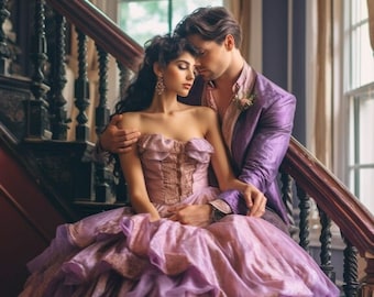 AI Female and Male Model: Historical Couple Romance Novel Cover Model, AI Photography, Elegant Couple in Historical Dress, Portrait