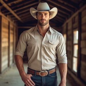 AI Male Model: Hot Cowboy, Romance Novel Cover Model, AI Photography, Handsome Man Portrait, Photos for FB Ads, Vella cover photos