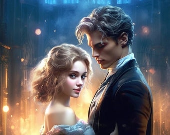 AI Female and Male Model: Historical Couple Romance Novel Cover Model, AI Photography, Elegant Couple in Historical Dress