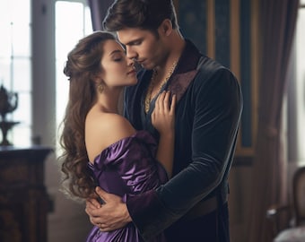 AI Female and Male Model: Historical Couple Romance Novel Cover Model, AI Photography, Elegant Couple in Historical Dress, Portrait