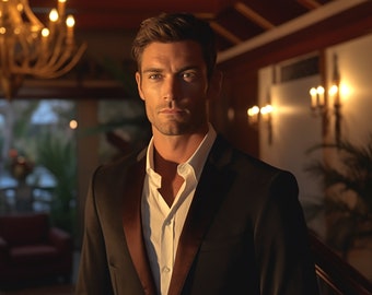 Modelo masculino de IA: modelo de portada de novela romántica, fotografía de IA, retrato de hombre guapo, fotos para anuncios de Facebook, portada de Vella