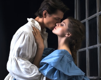 AI Female and Male Model: Historical Couple Romance Novel Cover Model, AI Photography, Elegant Couple in Historical Dress, Portrait