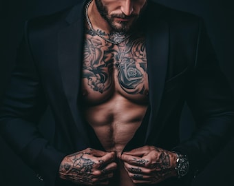 Mafia Romance Cover Model – AI-Generated Handsome Tattooed Hero – Digital Download for Covers & Ads