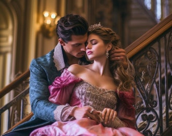 AI Female and Male Model: Historical Couple Romance Novel Cover Model, AI Photography, Elegant Couple in Historical Dress, Portrait