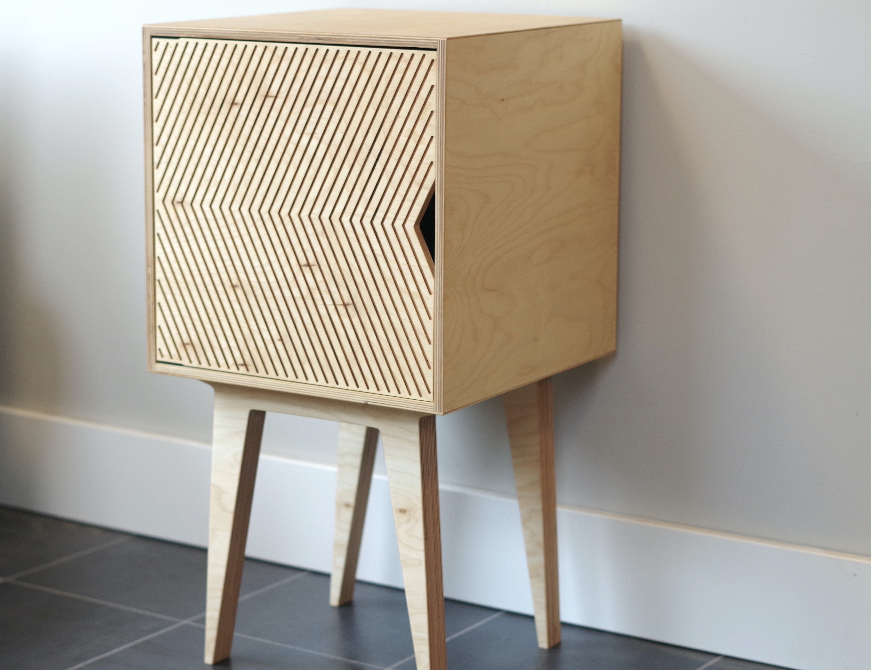 Tall Chev Danish Nightstand — Modern Ethic Modern Plywood Nightstands