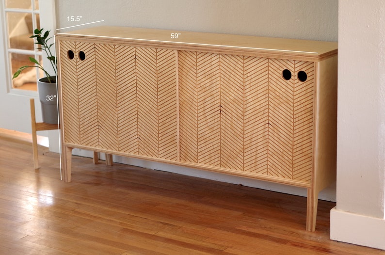 Dimensioned isometric view of a modern scandinavian sideboard