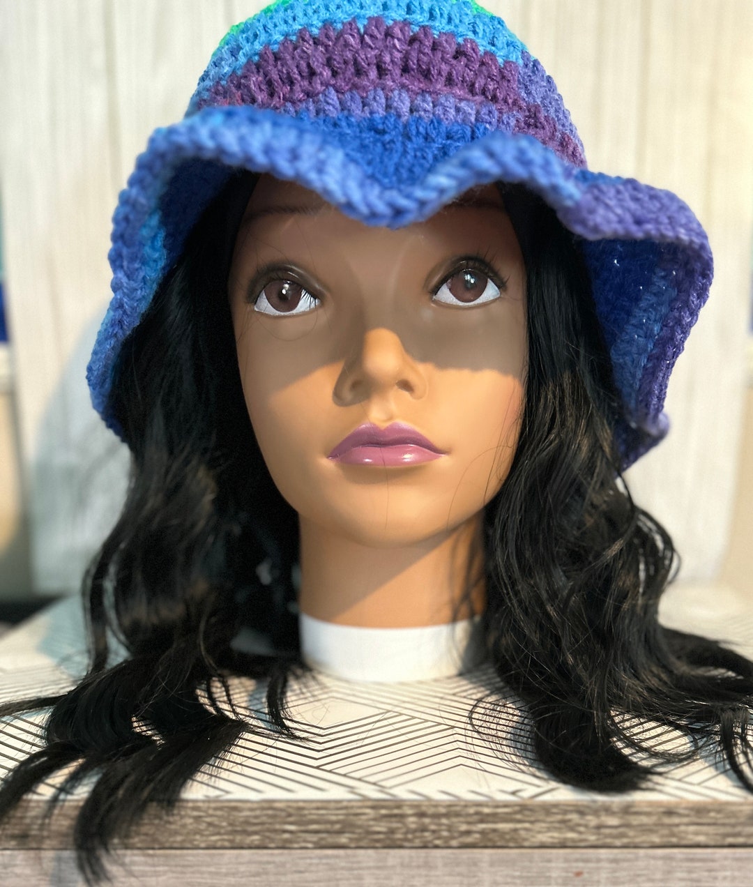 Crochet Bucket Hatblue Kangol Hat Crochet Hat Multi Color Etsy