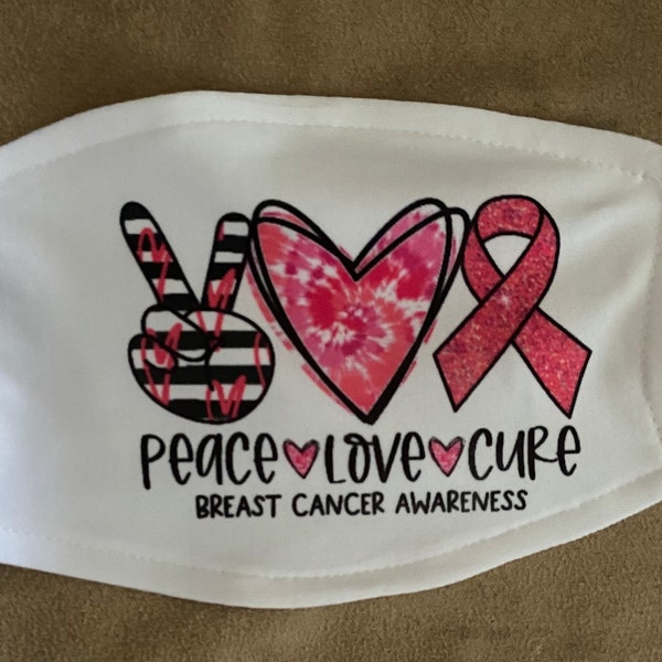 Custom face mask, Breast Cancer Mask, Peace Love CURE