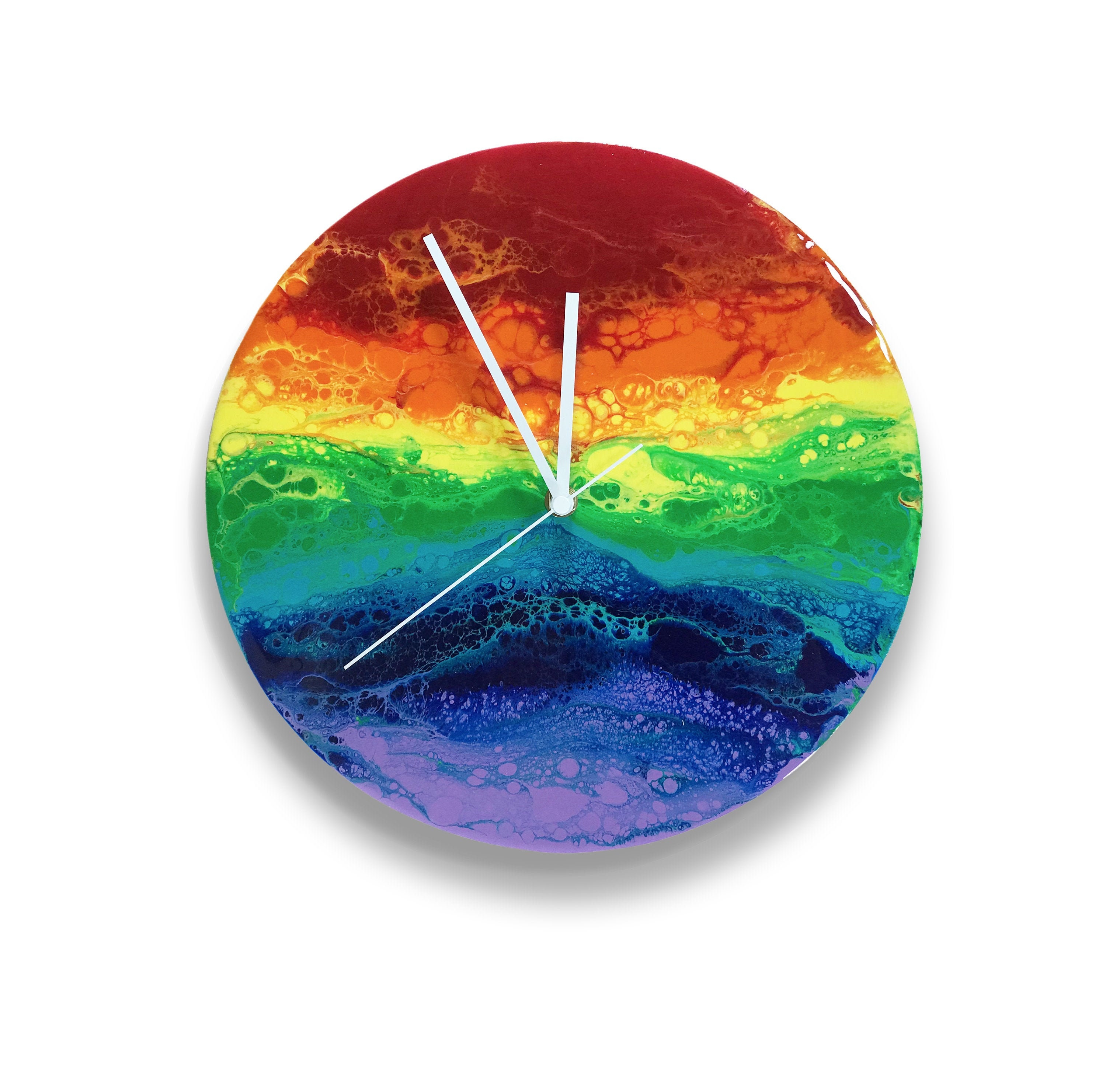 Rainbow Wall Clock Resin Art 12'' 30 Cm diameter Etsy