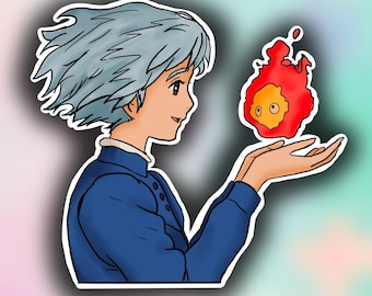 Sophie and Calcifer from Howls moving castle- Studio Ghibli- waterproof sticker!