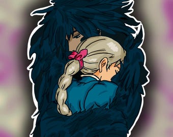 Howl i Sophie z Ruchomego zamku Hauru - Studio Ghibli - wodoodporna naklejka!