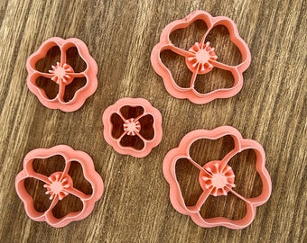 Poppy flower cutter, clay cutter, spring cutter, embossed poppy cutter, polymer clay tool, flower cutter