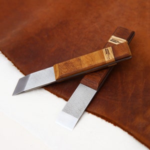 Ledermesser / Skiver / Schälmesser / gerader / schräger / exotischer IROKO Holzgriff