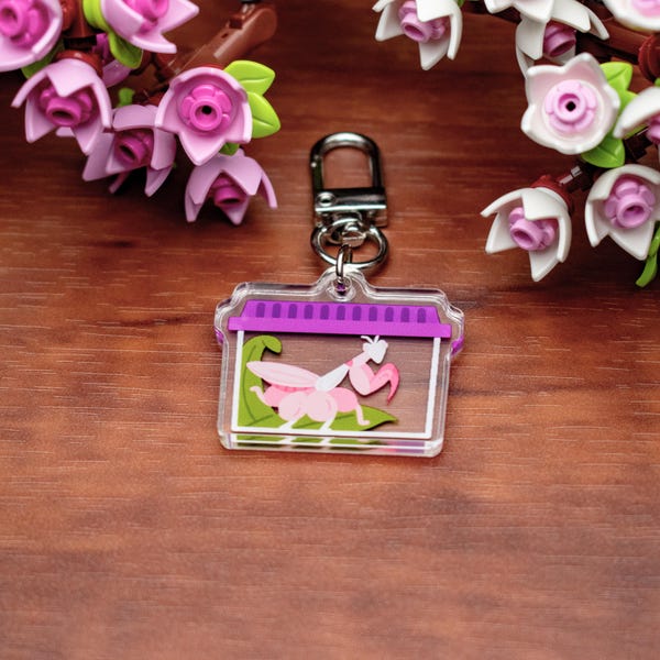 Orchid Mantis Acrylic Charm | Acrylic Praying Mantis Keychain | Insect Keychain | Zipper Pull