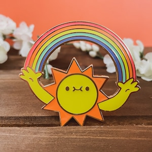 Sun and Rainbow Enamel Pin | Cute Sun Enamel Pin | Sun Enamel Pin | Rainbow Enamel Pin | Sunshowers Enamel Pin | Large Rainbow Pin