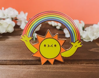 Sun and Rainbow Enamel Pin | Cute Sun Enamel Pin | Sun Enamel Pin | Rainbow Enamel Pin | Sunshowers Enamel Pin | Large Rainbow Pin