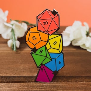 B Grade Rainbow Dice Set Enamel Pin | Dungeons and Dragons Pin | DND Pin | Dice Pin