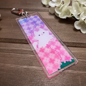 Hydrangea Cat Acrylic Charm | Acrylic Cat Keychain | Rectangular Keychain | Cute Cat Gift Keychain