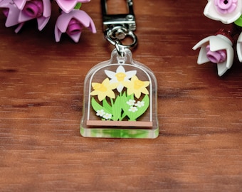 Daffodil Acrylic Charm | Acrylic Daffodil Keychain | Flower Keychain | Zipper Pull