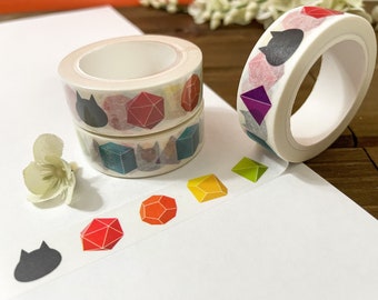 Dungeon Meowster Washi Tape | Dice Washi Tape | Dungeons and Dragons Washi Tape | DnD Washi Tape | Cat Washi Tape | Colorful Washi Tape