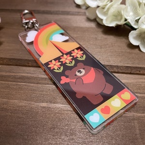 Camping Bear Acrylic Charm | Acrylic Bear Keychain | Rectangular Keychain | Cute Bear Gift Keychain