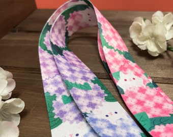 Hydrangea Cat Lanyard | Cute Colorful Teacher Lanyard | Cat Lanyard  | Lanyard for Keys | Garden Lanyard