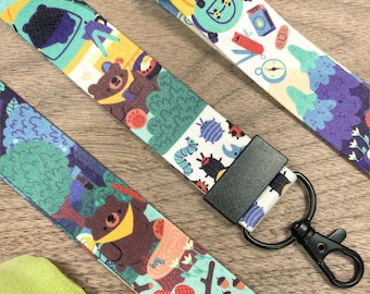 Camping Bear Lanyard | Cute Colorful Teacher Lanyard | Camping Lanyard  | Lanyard for Keys | Outdoorsy Lanyard