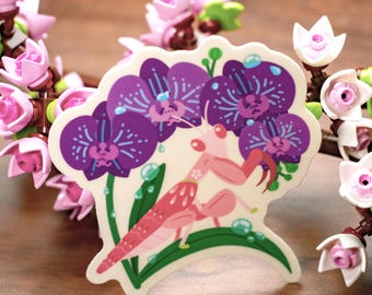 Orchid Mantis Vinyl Sticker | Cute Orchid Sticker | Car Decal | Waterproof Flower Sticker | Insect Vinyl Sticker
