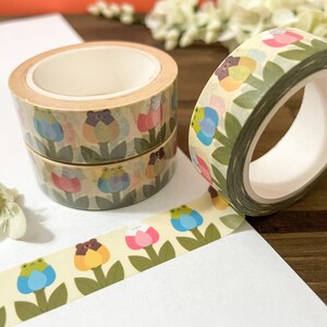 Animal Tulip Washi Tape | Floral Washi Tape | Cute Garden Washi Tape | Cute Scrapbooking