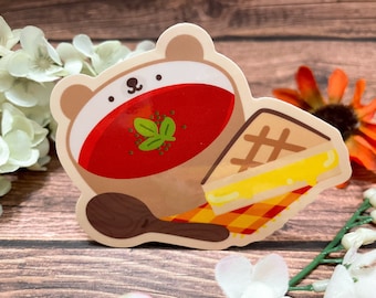 Grilled Cheese Vinyl Sticker | Cute Bear Sticker | Cottage Core Sticker | Waterproof Bear Sticker | Cute Soup Bear Sticker