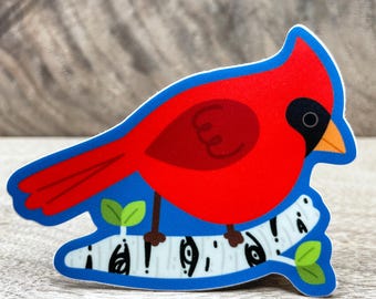 Cardinal Vinyl Sticker | Cute Bird Sticker | Car Decal | Waterproof Bird Sticker | Cute Water Bottle Sticker | Red Cardinal Laptop Sticker