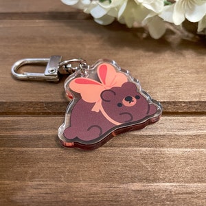 Bear Acrylic Charm | Acrylic Bear with Bow Keychain | Brown Bear | Zipper Pull