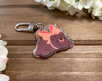 Bear Acrylic Charm | Acrylic Bear with Bow Keychain | Brown Bear | Zipper Pull