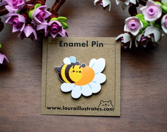 Bee Enamel Pin | Flower Enamel Pin | Cute Bumble Bee Enamel Pin | Cute Insect Pin | Nature Enamel Pin | Soft Enamel Pin