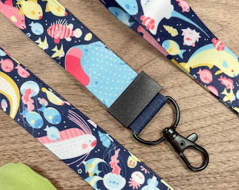 Aquarium Lanyard | Cute Colorful Teacher Lanyard | Ocean Creatures Lanyard  | Lanyard for Keys | Underwater Lanyard