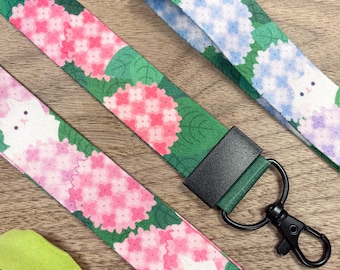 Hydrangea Cat Lanyard | Cute Colorful Teacher Lanyard | Cat Lanyard  | Lanyard for Keys | Garden Lanyard