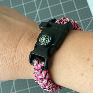 Survival Reflective Paracord Bracelet with Flint, Compass, & Whistle built into buckle